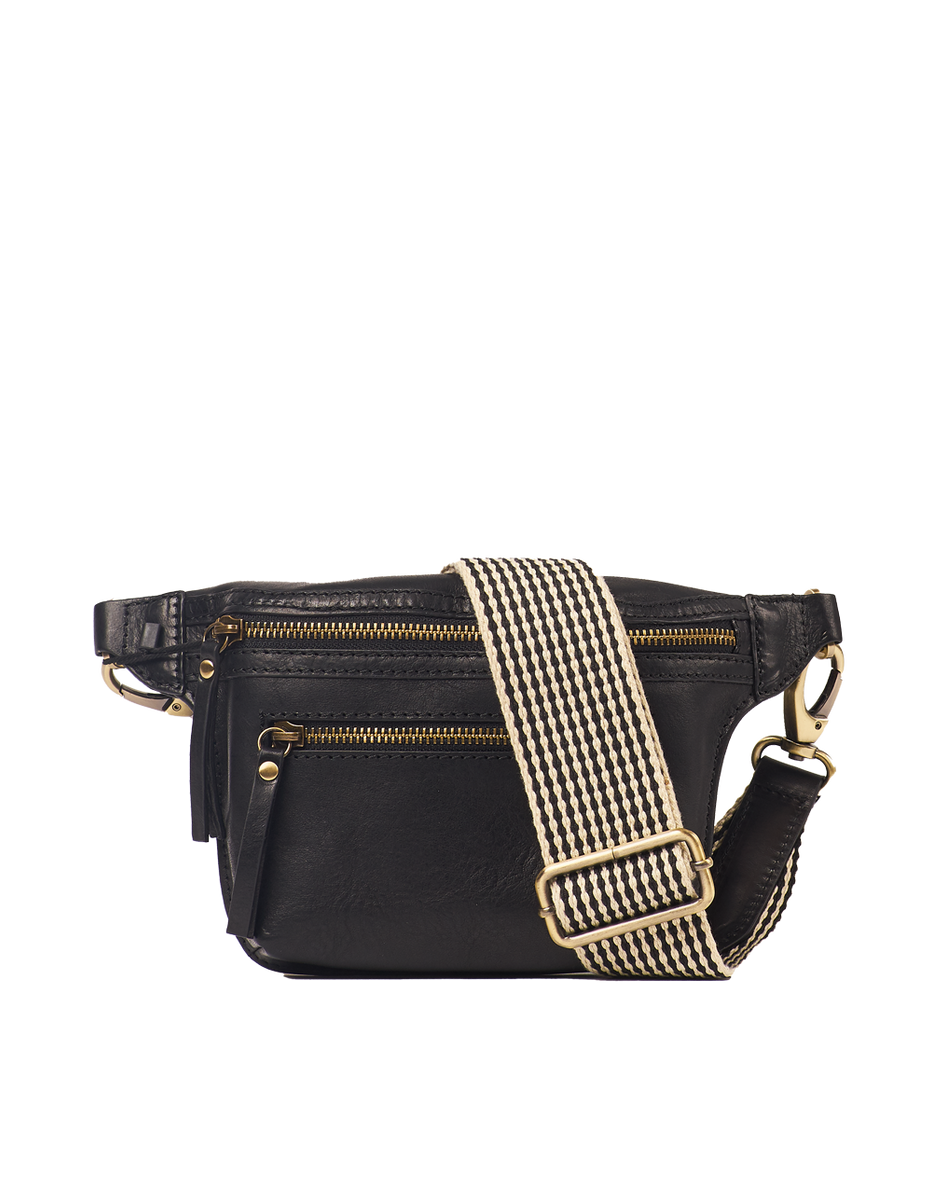 O My Bag Beck s Bum Bag Black Apple Leather Checkered Strap EcoTwenty