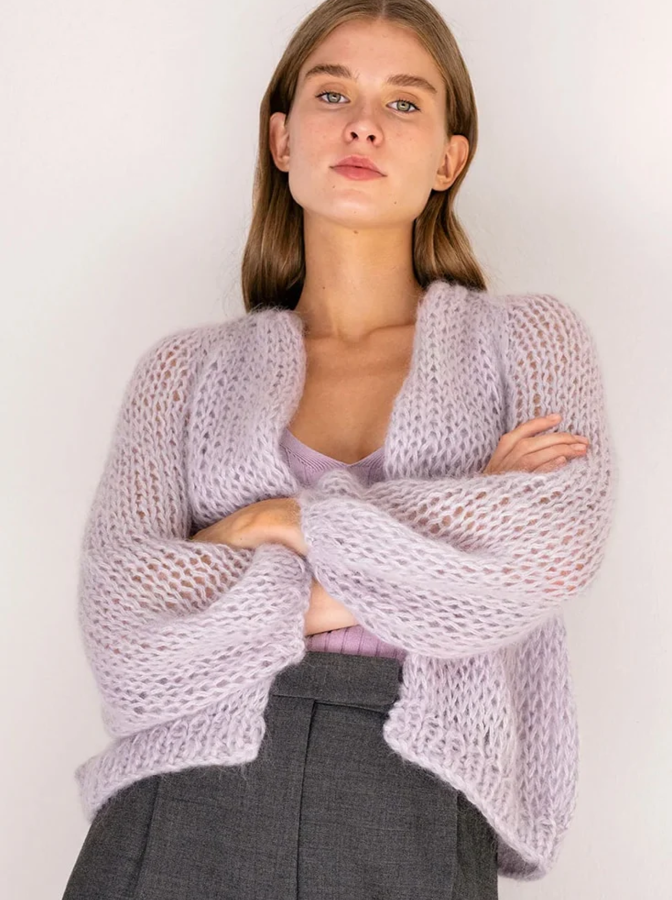 Airy Mohair Bomber Cardigan- Lilac