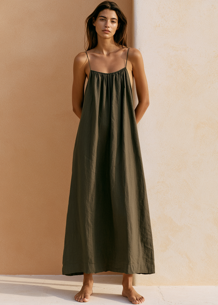olive green summer dress Lilly Philly Collection Olive Linen Maxi Dress M/L