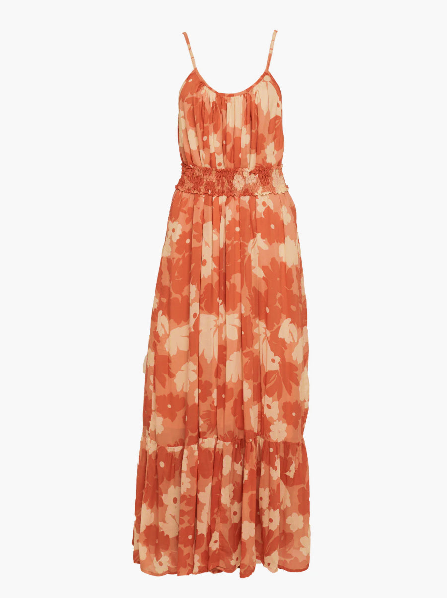 70s Style Brown Floral Lenzing EcoVero Maxi Dress