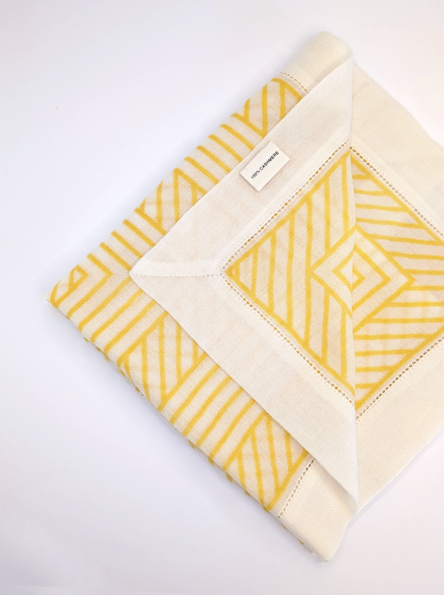 Yellow Geometric Cashmere Scarf