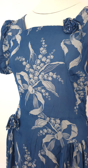 Vintage Blue Floral Boutique Maxi Dress