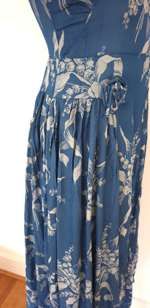 Vintage Blue Floral Boutique Maxi Dress