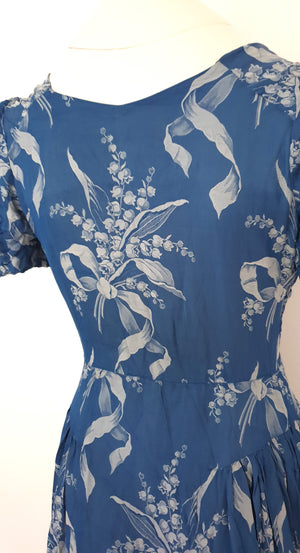 Vintage Blue Floral Boutique Maxi Dress