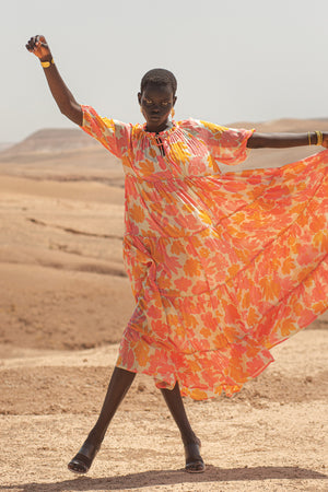 Orange Pink Floral Maxi Dress - CLenzing EcoVero