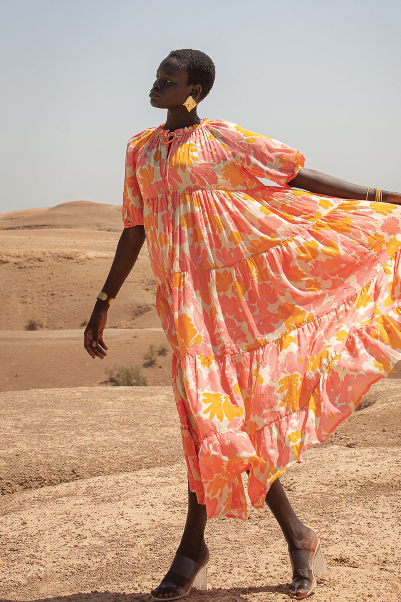 Orange Pink Floral Maxi Dress - CLenzing EcoVero