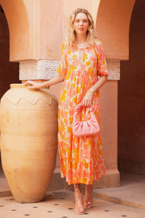 Orange Pink Floral Maxi Dress - CLenzing EcoVero