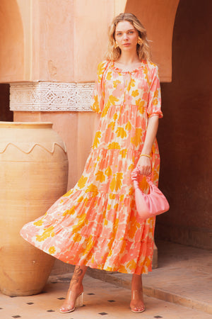 Orange Pink Floral Maxi Dress - CLenzing EcoVero