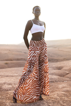 Brown Zebra Stripe Wide Leg Trouser- Lenzing EcoVero