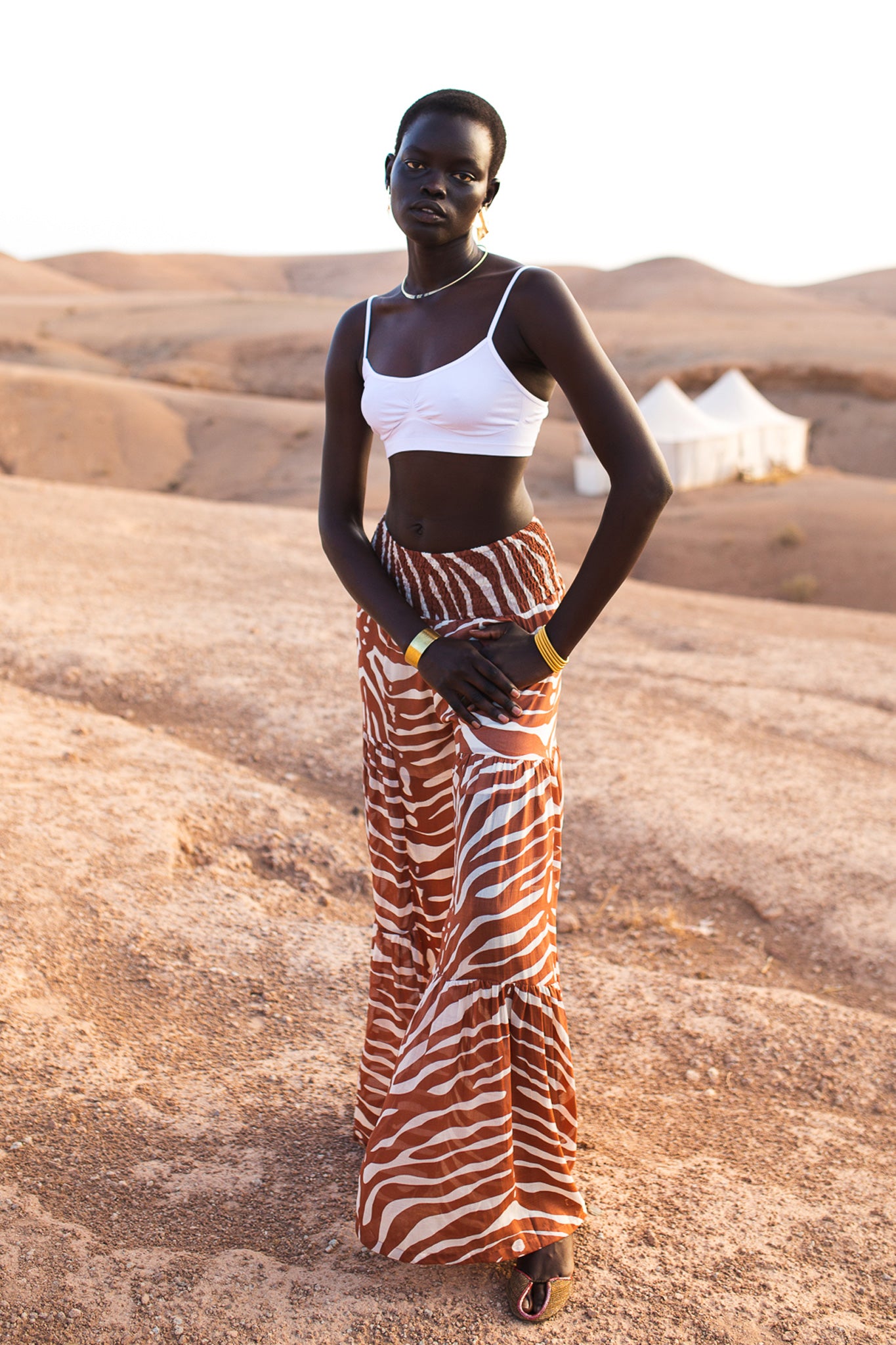 Brown Zebra Stripe Wide Leg Trouser- Lenzing EcoVero