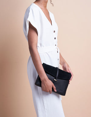 Ella Black Midi Small suede & leather crossbody bag