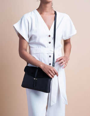 Ella Black Midi Small suede & leather crossbody bag