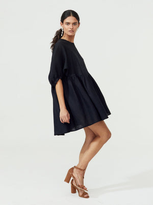 Black Organic Linen Oversized MIni Dress