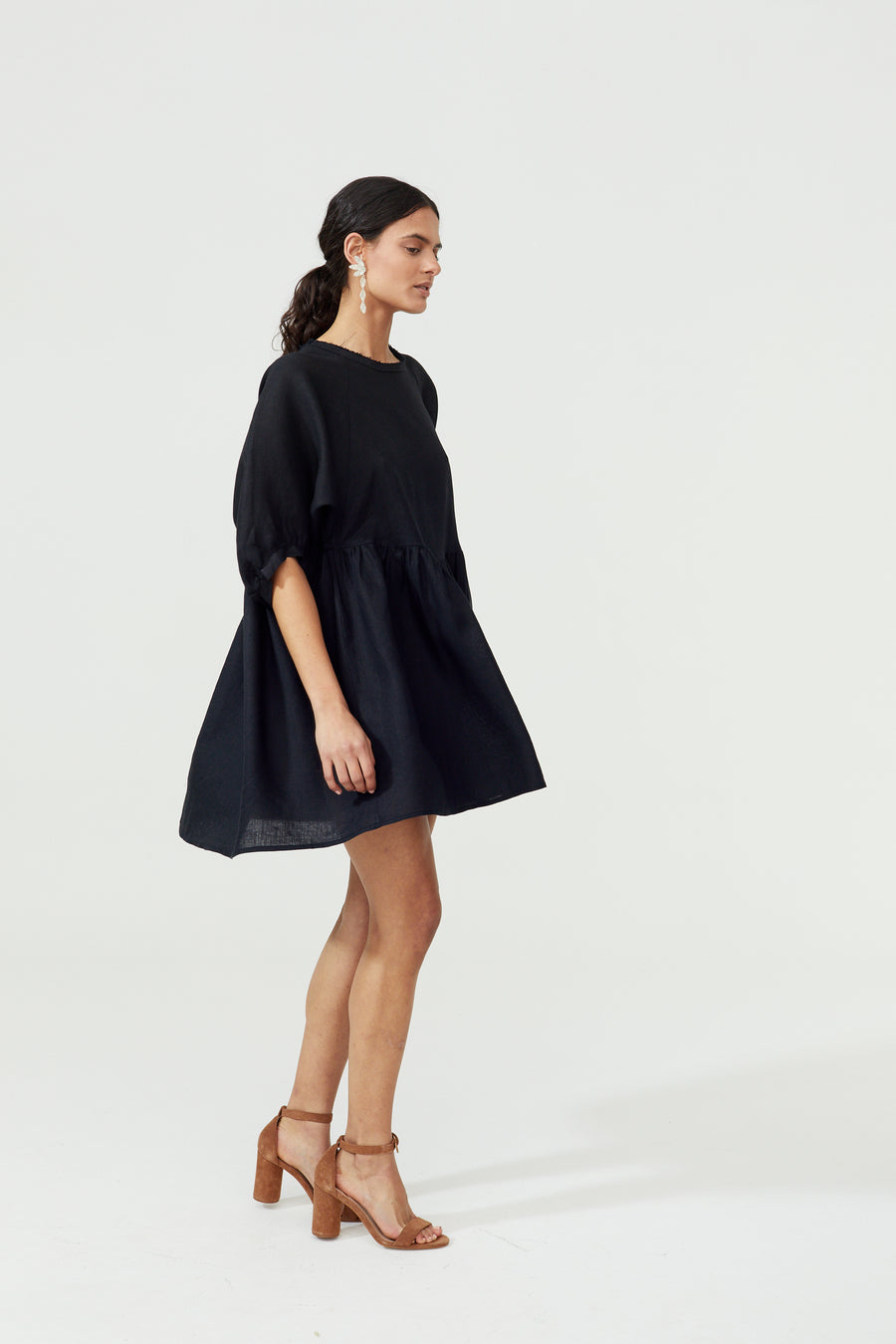 Black Organic Linen Oversized MIni Dress