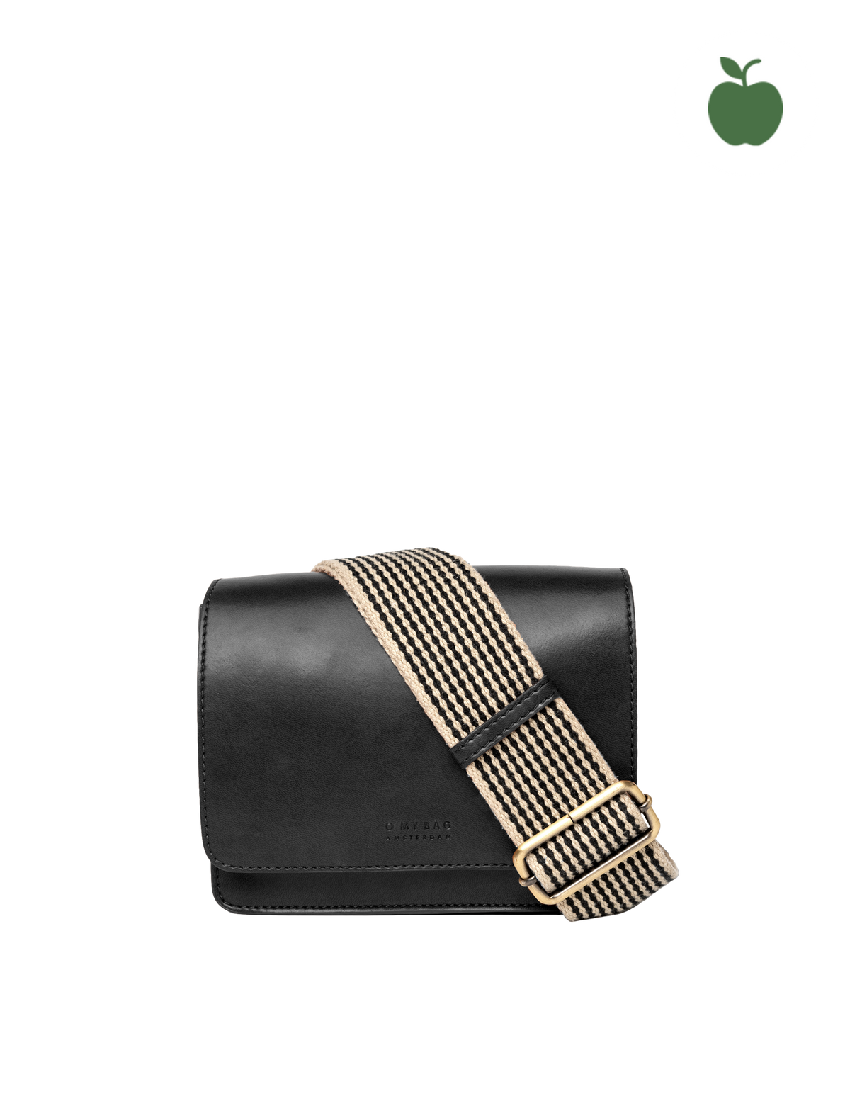 Black Apple Leather Cross Body Bag- Audrey Mini with Checkered Strap