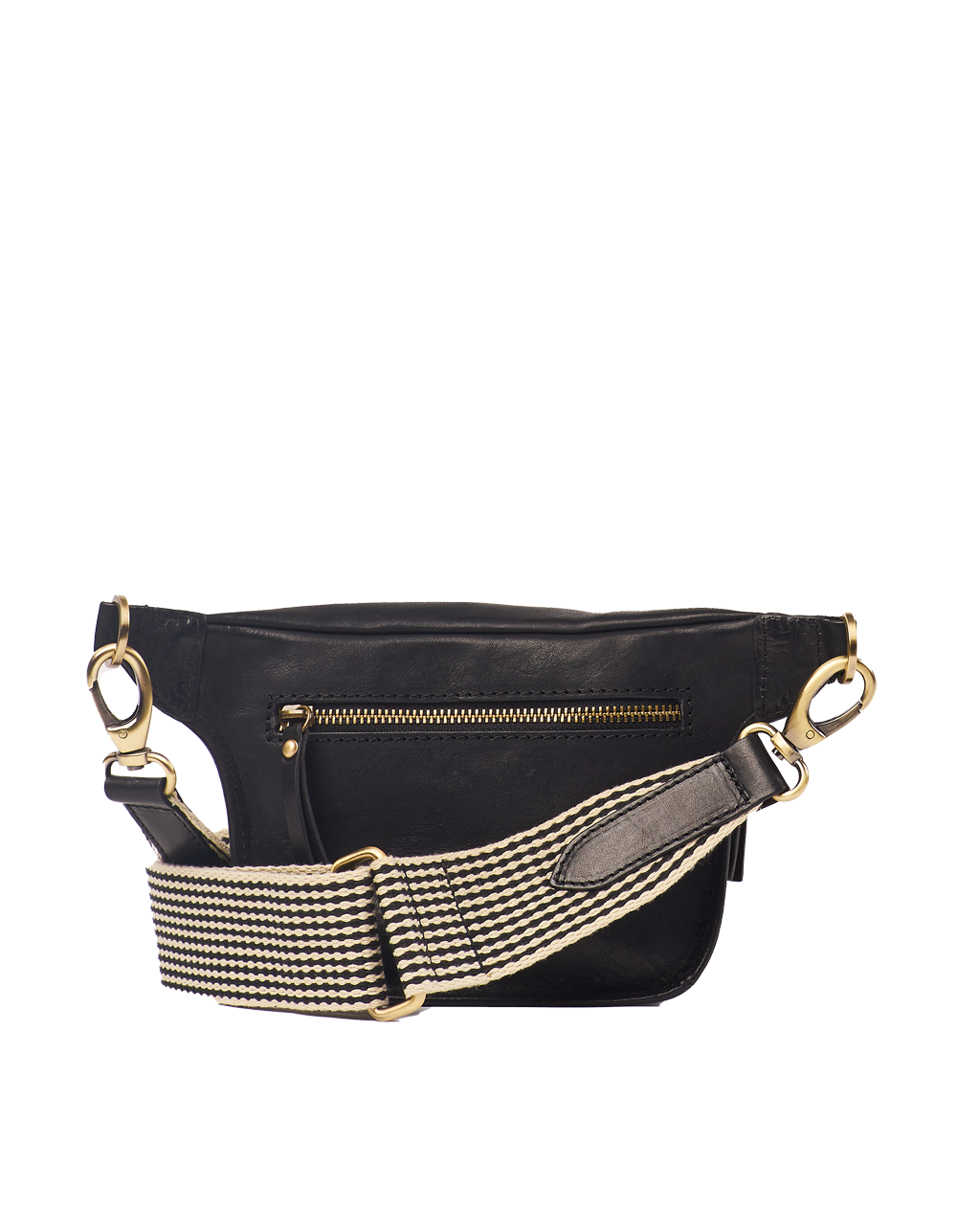 Black Apple Leather Bum Bag with Checkered Strap