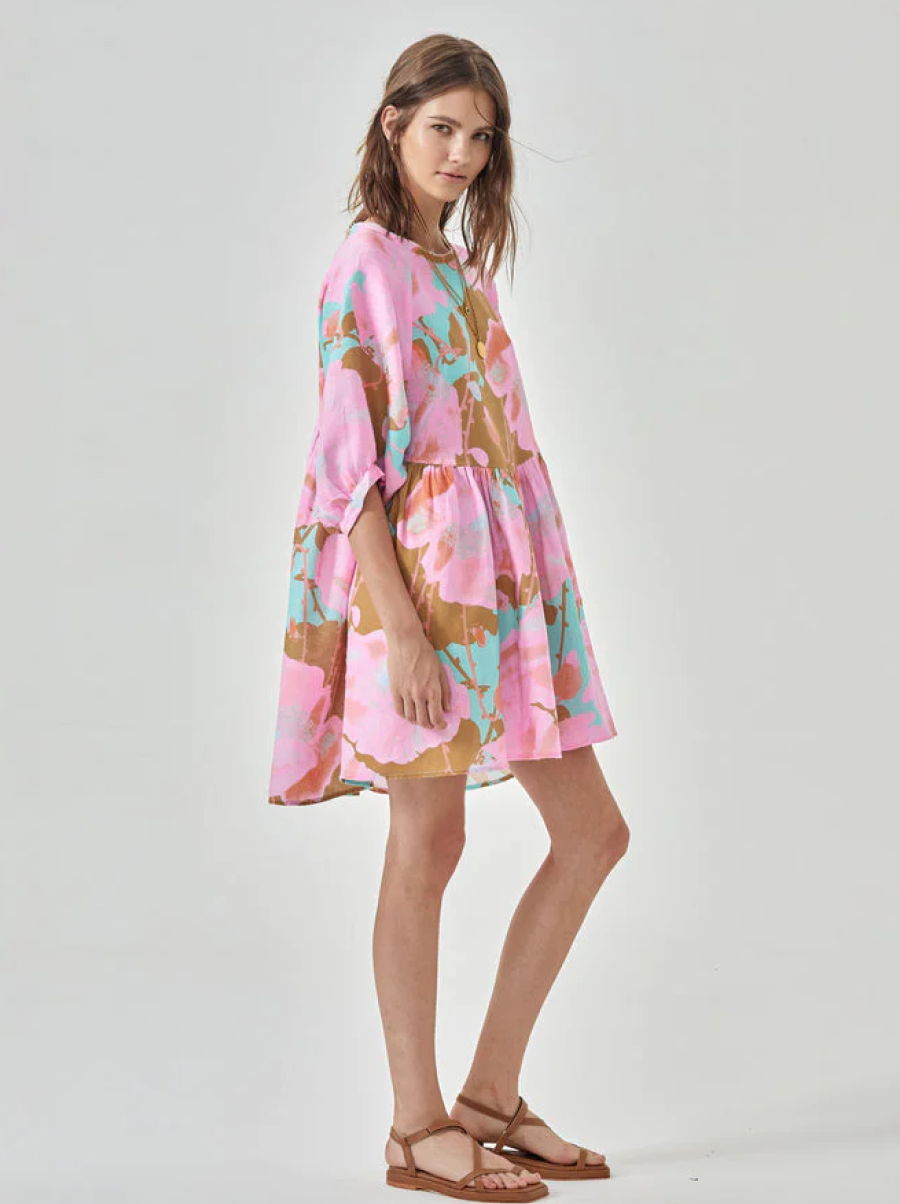 Multi Pink Organic Linen Oversized Mini Dress