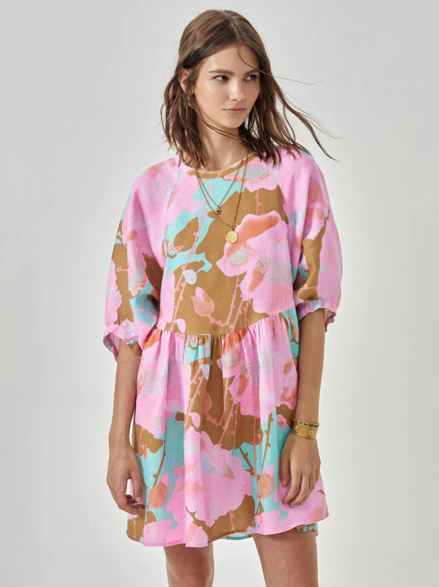 Multi Pink Organic Linen Oversized Mini Dress