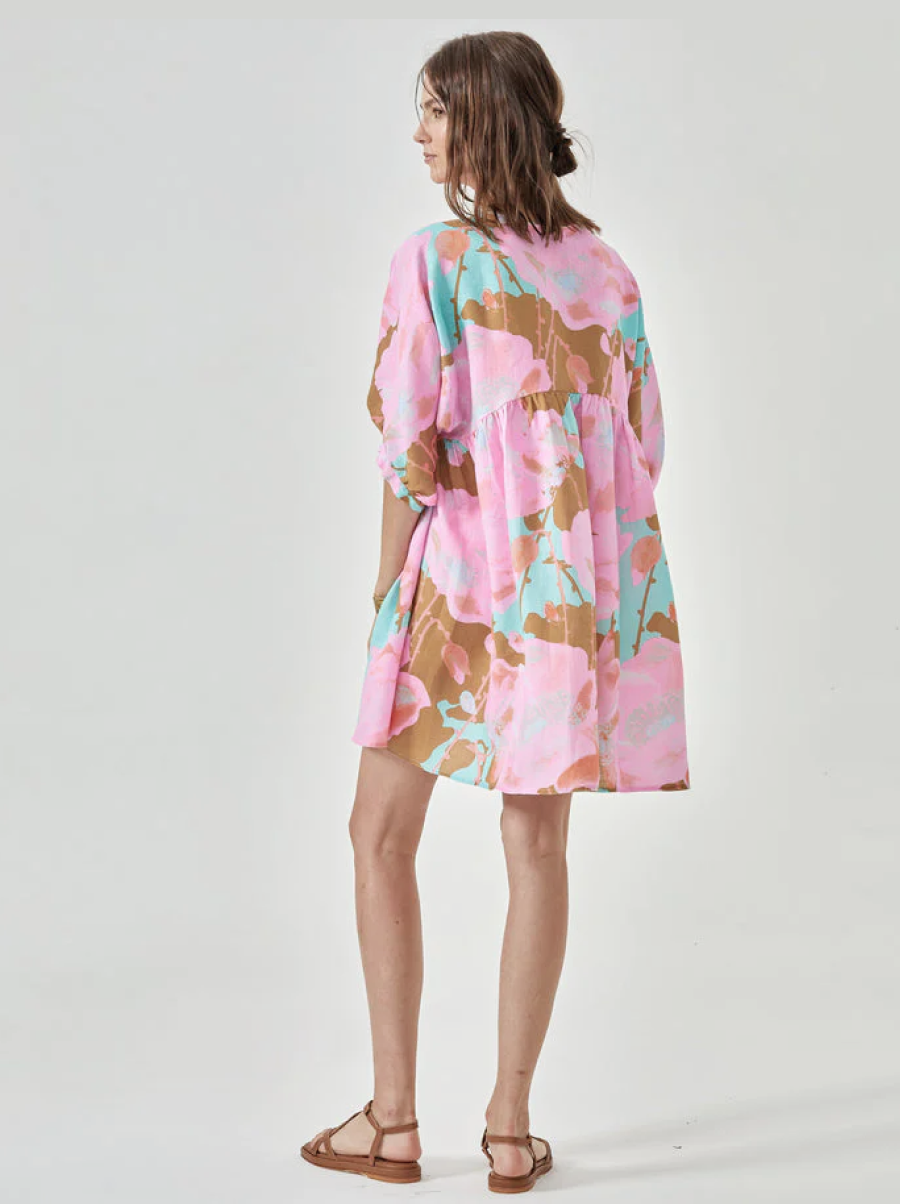 Multi Pink Organic Linen Oversized Mini Dress