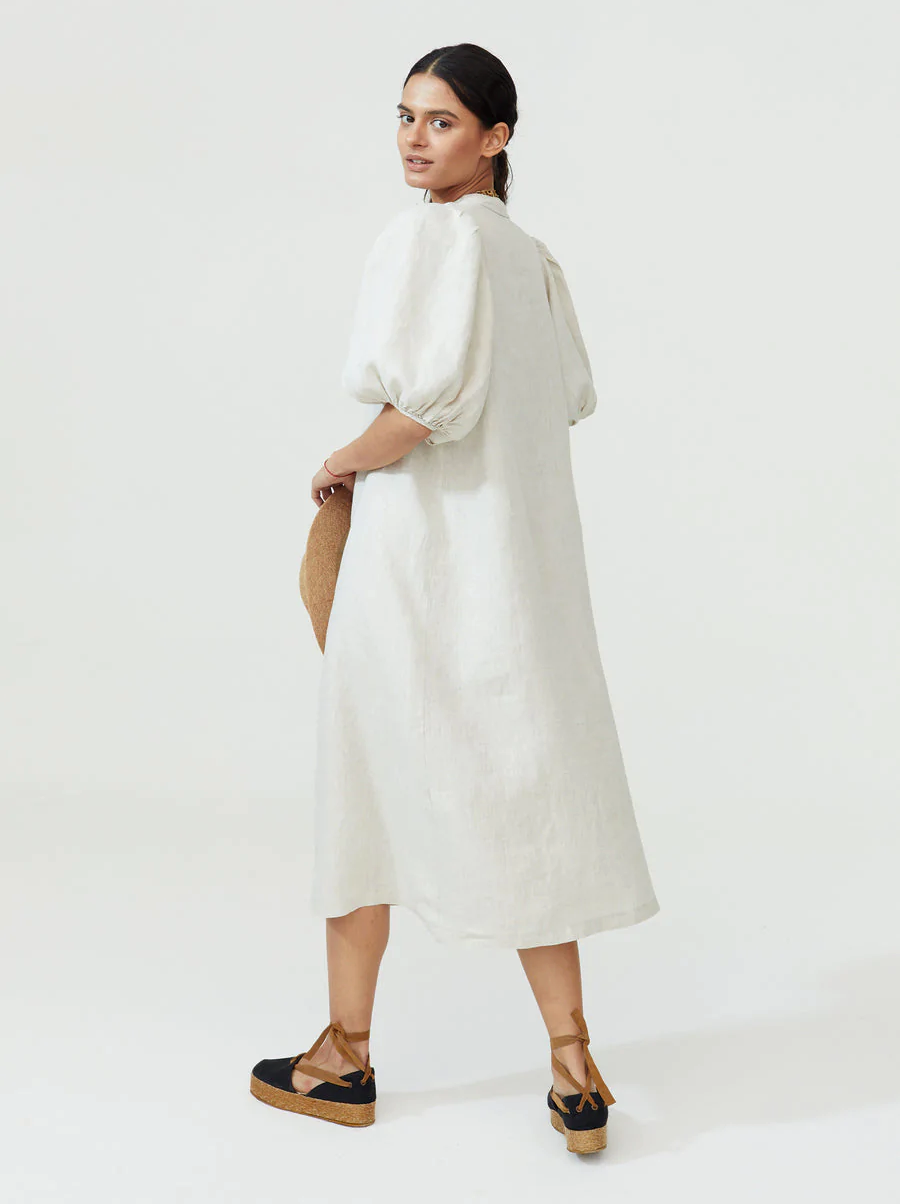 Natural Ecru Organic Linen Midi Dress