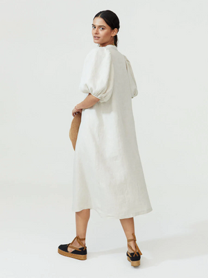 Natural Ecru Organic Linen Midi Dress