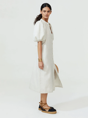Natural Ecru Organic Linen Midi Dress