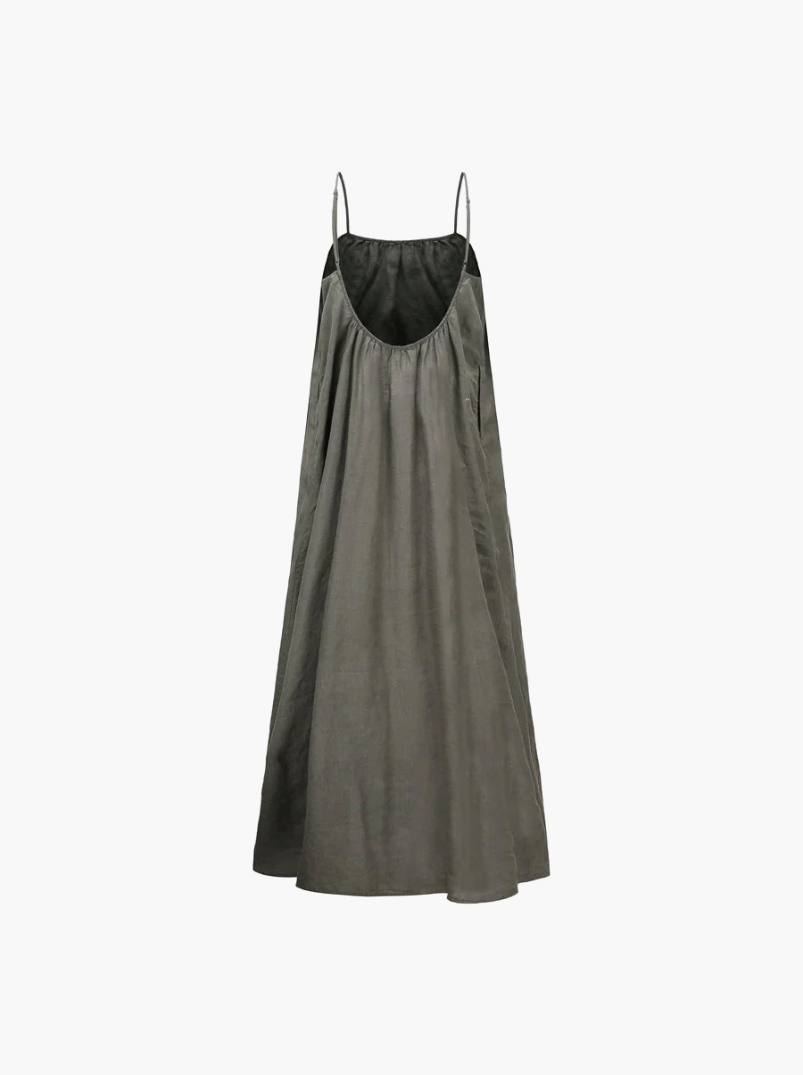 Khaki Organic Linen Maxi Dress